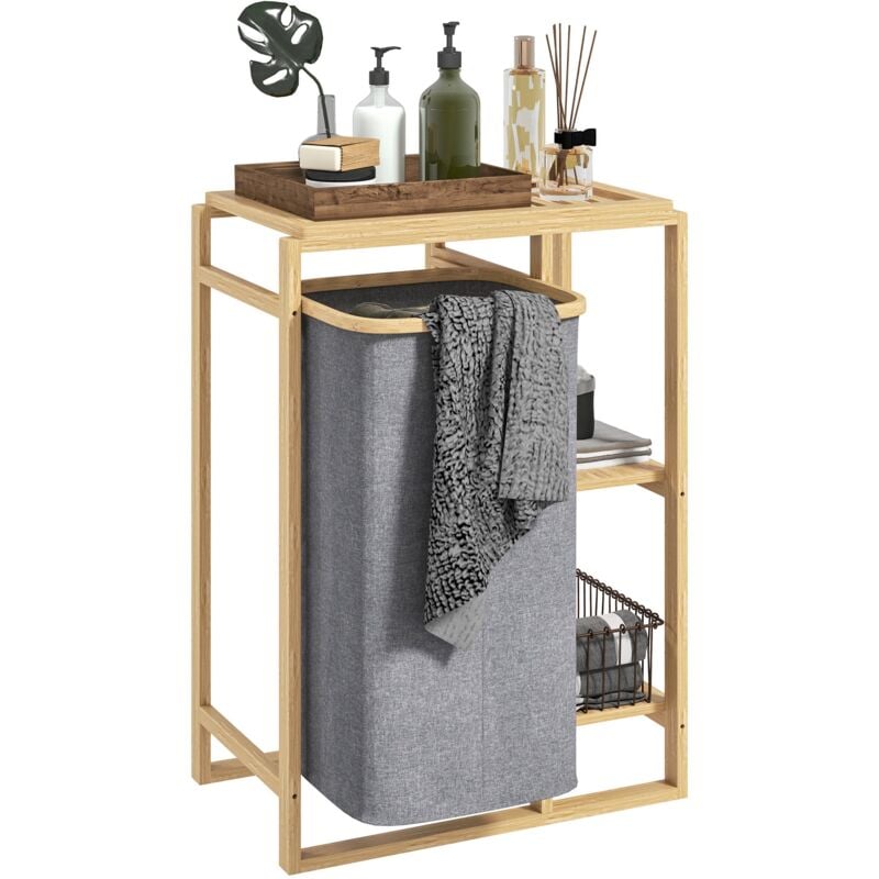 foto del prodotto giordanoshop cesto portabiancheria 50x32x70 cm con borsa estraibile e ripiano in bamb grigio