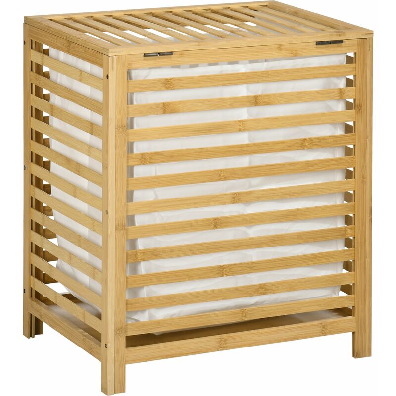 foto del prodotto giordanoshop cesto portabiancheria a doghe 50x36x60 cm sacca rimovibile in bamb e tessuto