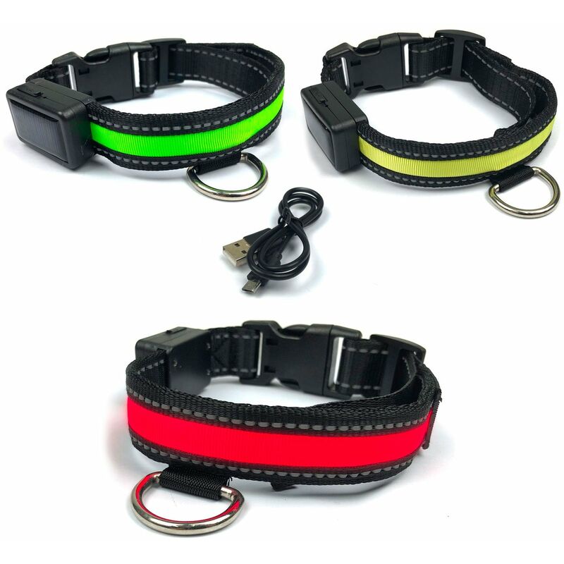 foto del prodotto giordanoshop collare luminoso a led taglia m per cani a ricarica solare e usb giallo
