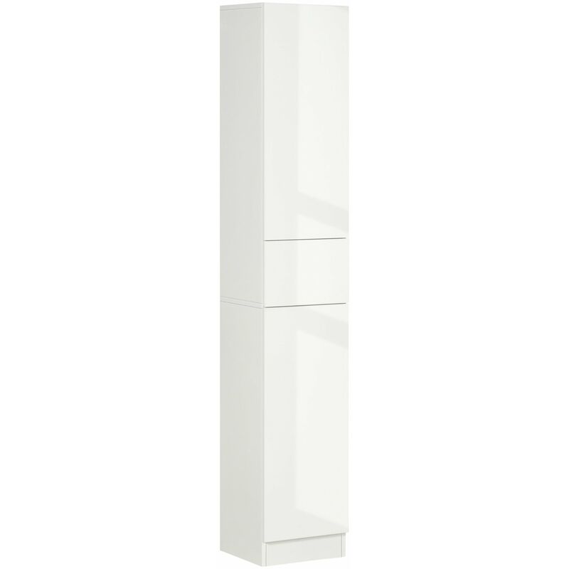 foto del prodotto giordanoshop colonna bagno 1 cassetto 2 armadietti 30x28x170 cm in legno truciolare e mdf bianco lucido
