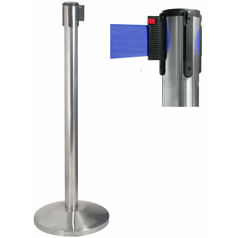 foto del prodotto giordanoshop colonnina tendinastro 3 metri in acciaio inox spazzolato 36x101 cm nastro blu