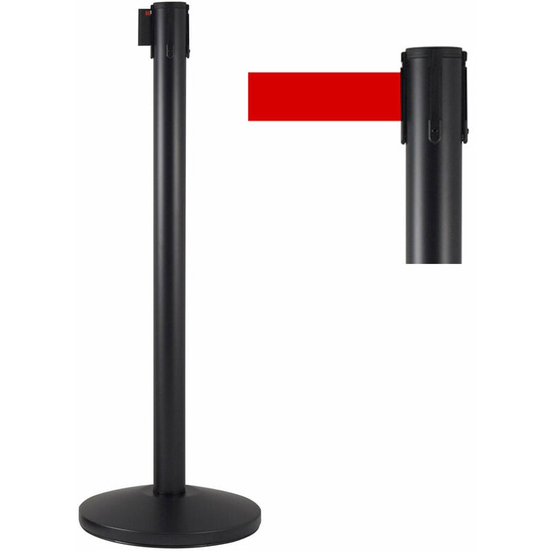 foto del prodotto giordanoshop - colonnina tendinastro 3 metri in metallo nero opaco 36x101 cm nastro rosso