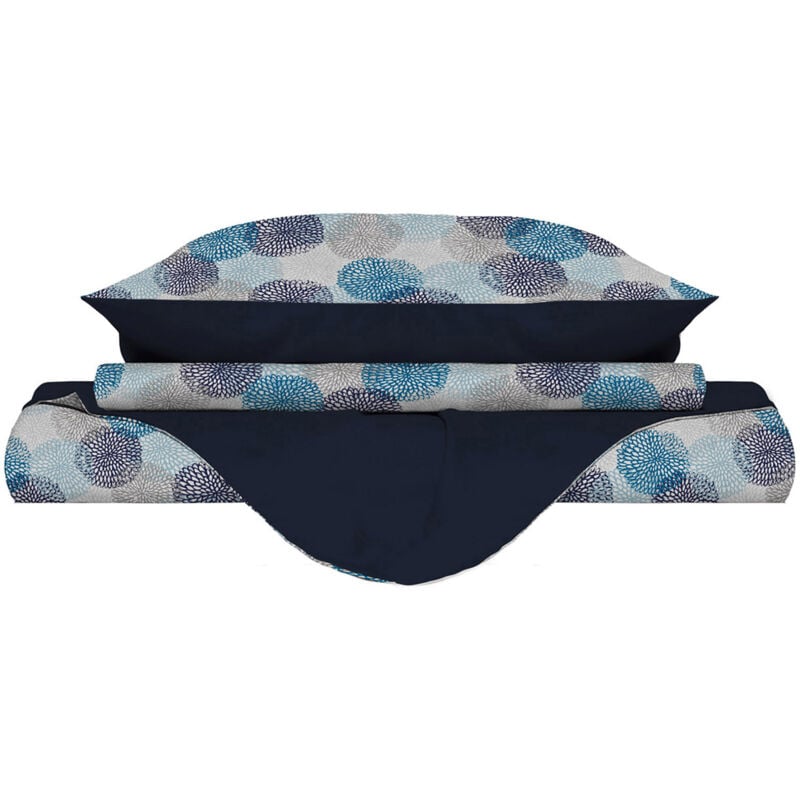foto del prodotto giordanoshop copripiumino 1 piazza e mezzo double face con federe stampato soffioni blu