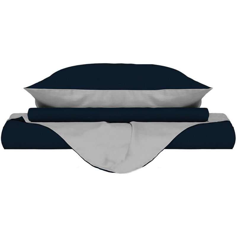 foto del prodotto giordanoshop copripiumino con sacco e federe doubleface blu scuro grigio chiaro singolo