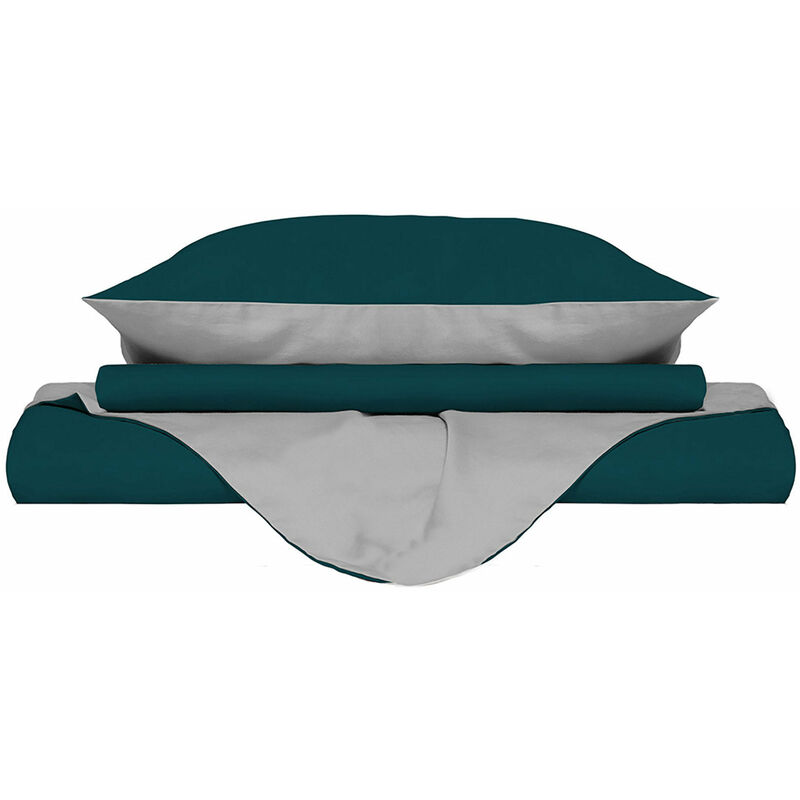 foto del prodotto giordanoshop copripiumino con sacco e federe doubleface verde petrolio grigio chiaro singolo
