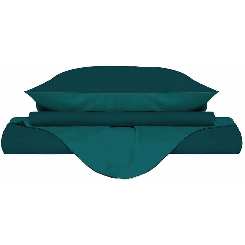 foto del prodotto giordanoshop copripiumino con sacco e federe doubleface verde petrolio verde bottiglia matrimoniale