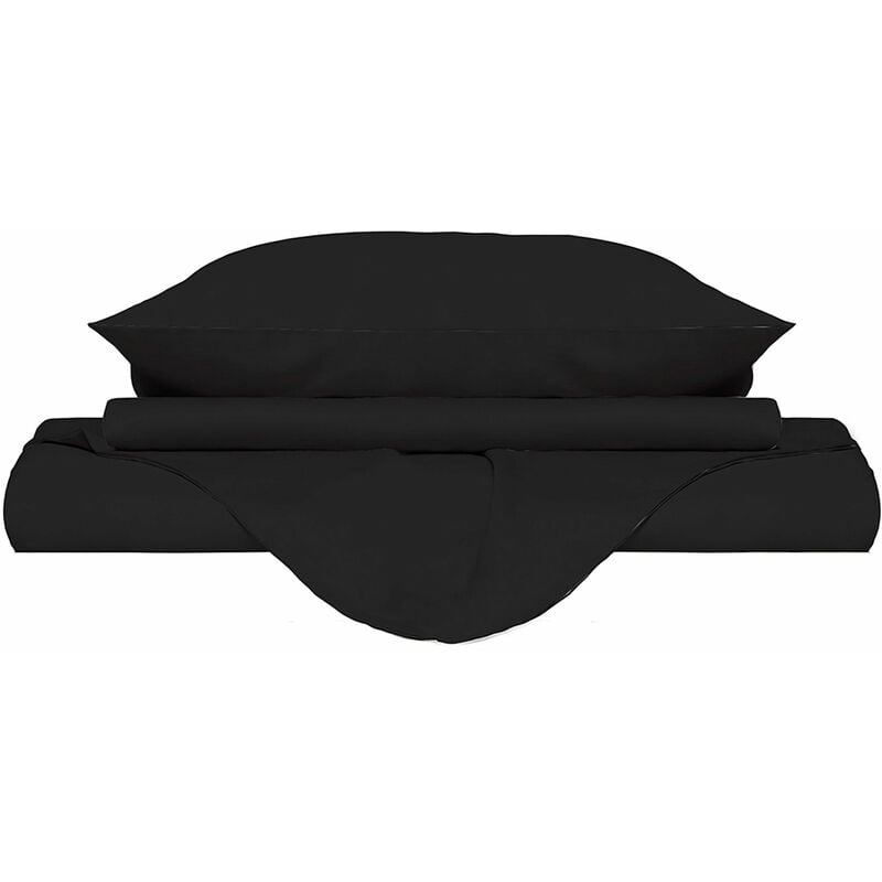 foto del prodotto giordanoshop copripiumino con sacco e federe matrimoniale tinta unita in microfibra nero