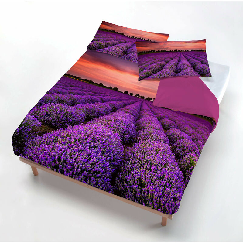 foto del prodotto giordanoshop copripiumino matrimoniale con federe stampato in microfibra lavender