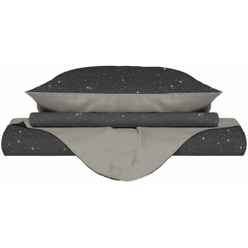 foto del prodotto giordanoshop copripiumino matrimoniale con federe stampato in microfibra stars grigio