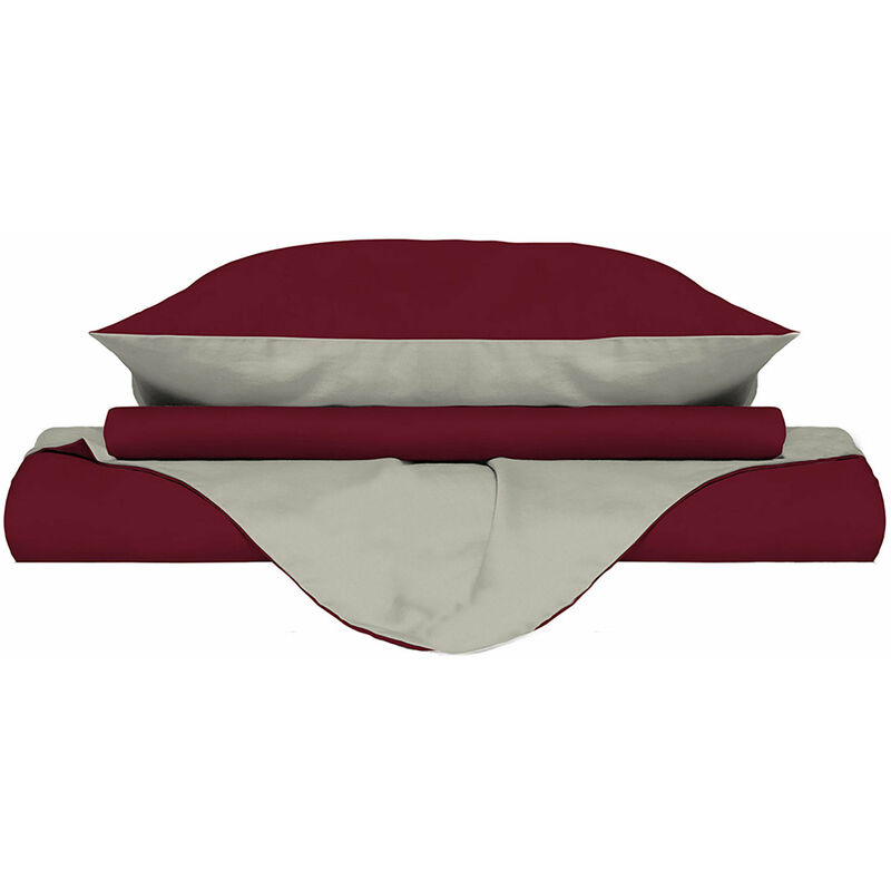 foto del prodotto giordanoshop copripiumino matrimoniale con sacco e federe doubleface bordeaux panna
