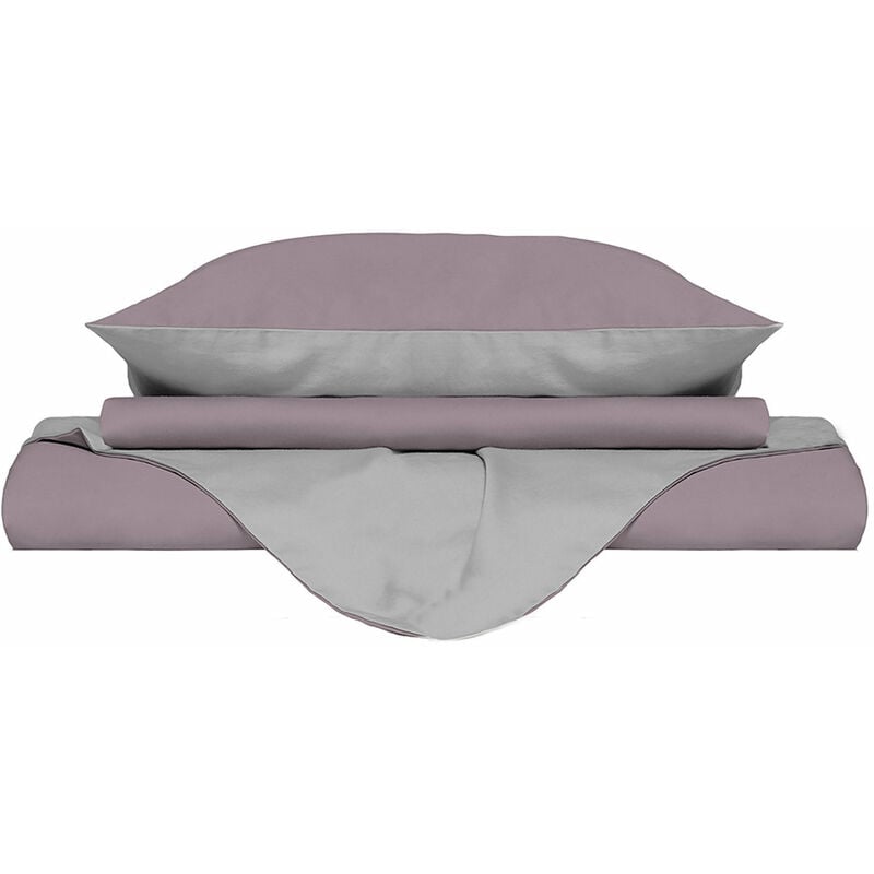 foto del prodotto giordanoshop copripiumino matrimoniale con sacco e federe doubleface rosa antico grigio chiaro