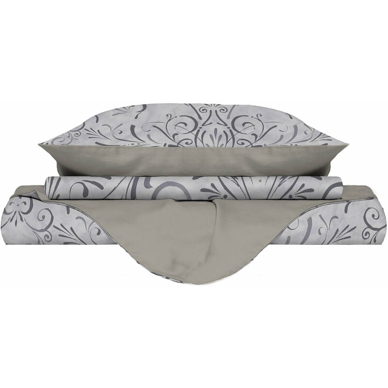 foto del prodotto giordanoshop copripiumino matrimoniale con stampa sul sacco e federe doubleface ornato grigio