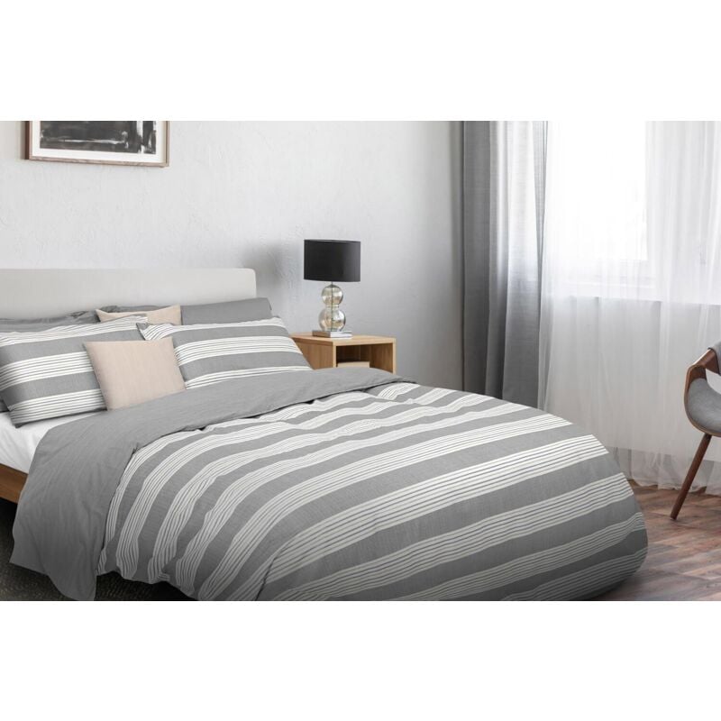 foto del prodotto giordanoshop copripiumino singolo con federa stampato in puro cotone cober striped grigio