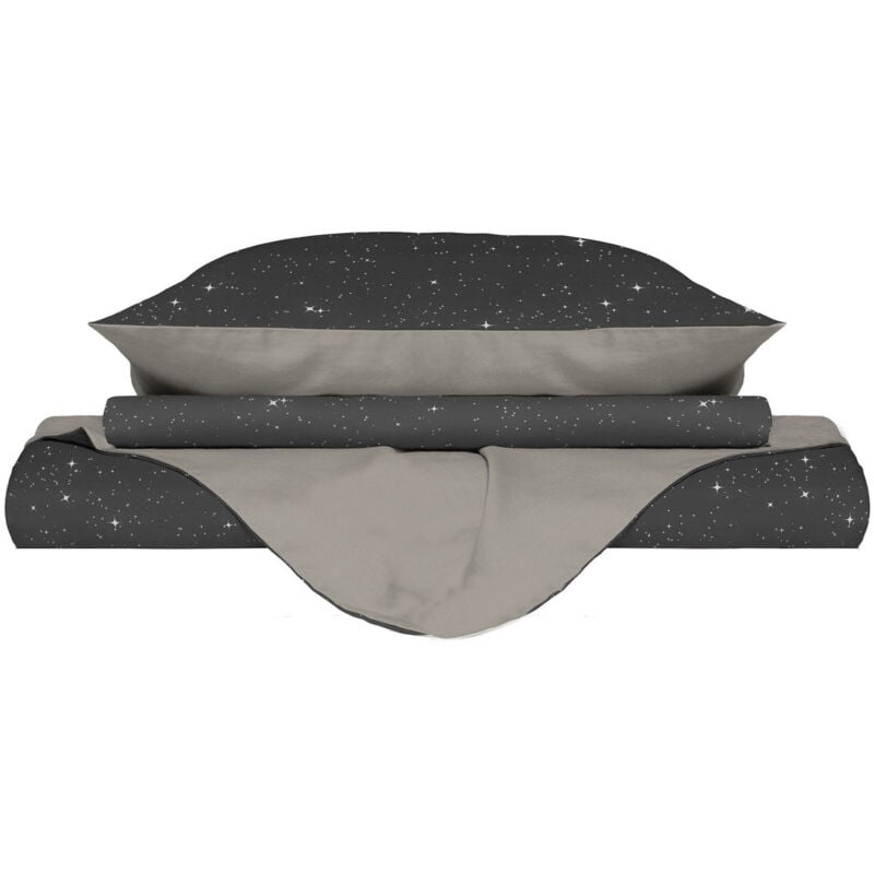 foto del prodotto giordanoshop copripiumino singolo con federe stampato in microfibra stars grigio