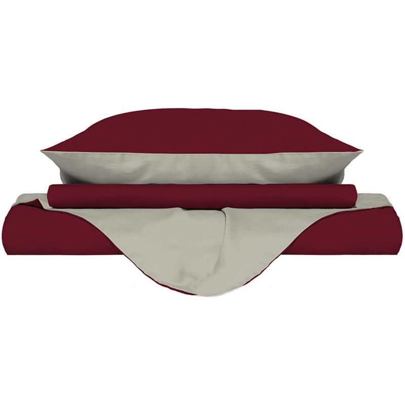 foto del prodotto giordanoshop copripiumino singolo con sacco e federe doubleface bordeaux panna
