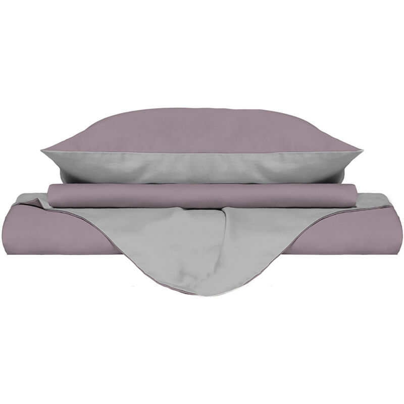 foto del prodotto giordanoshop copripiumino singolo con sacco e federe doubleface rosa antico grigio chiaro