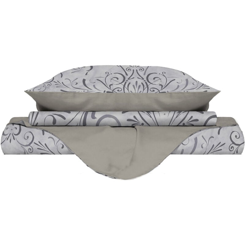foto del prodotto giordanoshop copripiumino singolo con stampa sul sacco e federe doubleface ornato grigio