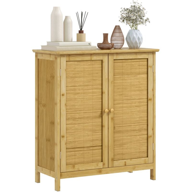 foto del prodotto giordanoshop credenza mobile soggiorno in stile boho 2 ante in rattan e bamb 60x27x67,5 cm