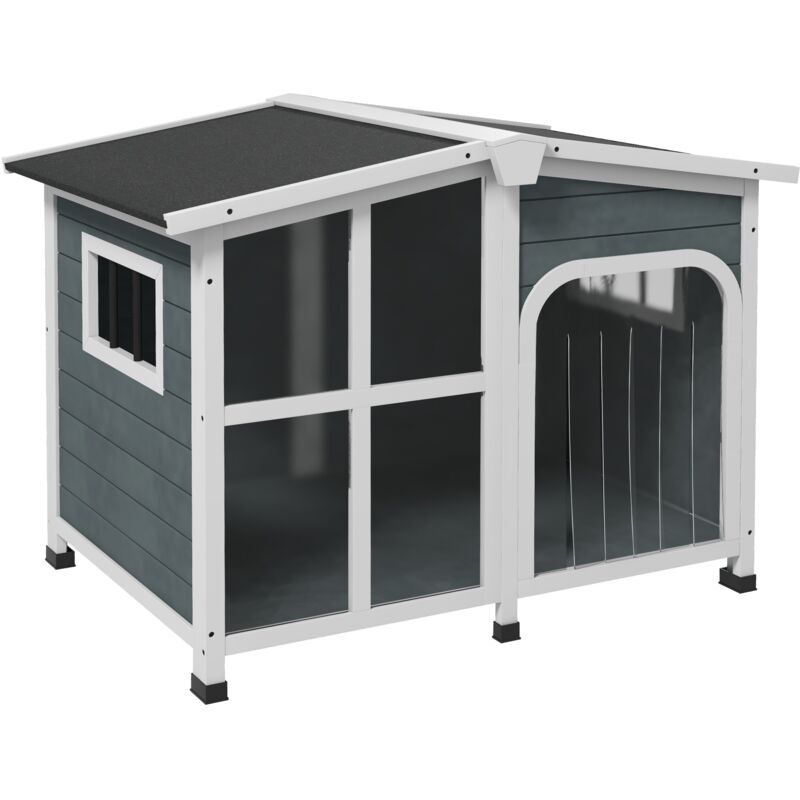 foto del prodotto giordanoshop cuccia per cani taglia media da esterno con tetto apribile 101x66,5x70,5 cm in legno grigio