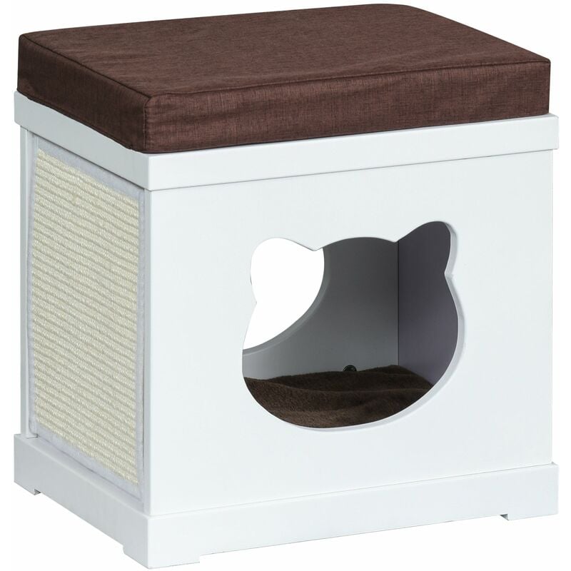 foto del prodotto giordanoshop cuccia per gatti 41x30x36 cm in legno con tiragraffi bianca