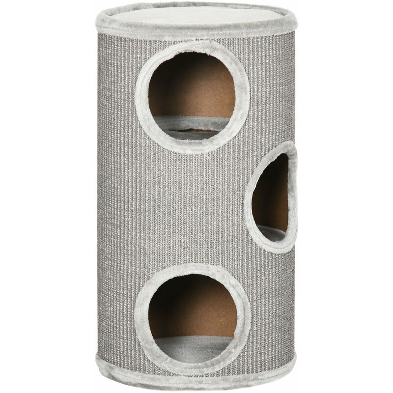 foto del prodotto giordanoshop cuccia per gatti tiragraffi 3 ripiani 38x70 cm in sisal e peluche grigio chiaro