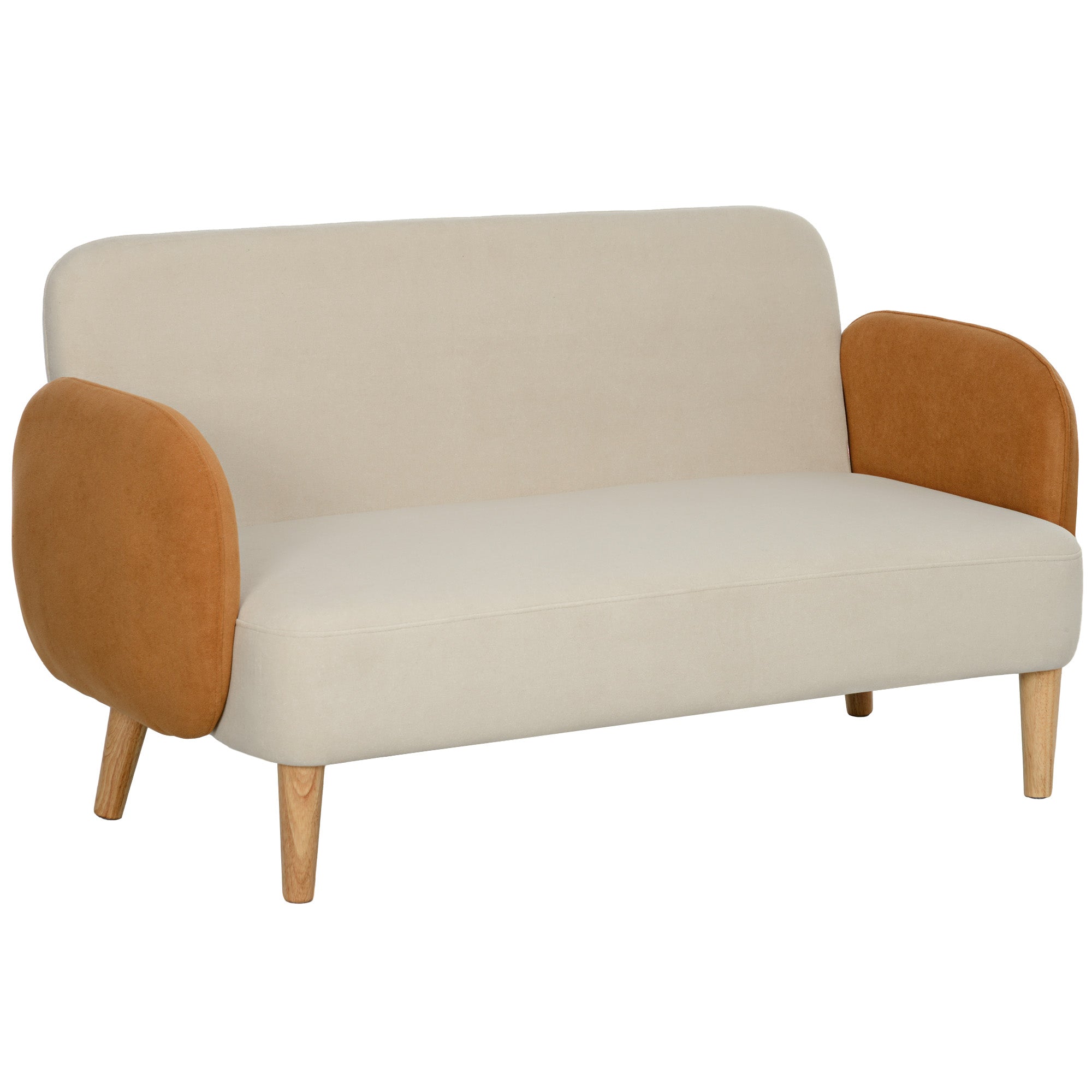 foto del prodotto giordanoshop divano 2 posti stile nordico 138x73x74 cm in tessuto effetto velluto e legno crema e arancione