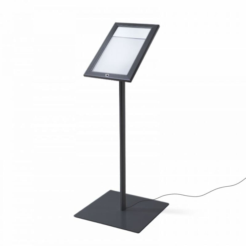 foto del prodotto giordanoshop espositore a leggio con piantana 29x47,7x2,3 cm in alluminio con led porta men nera