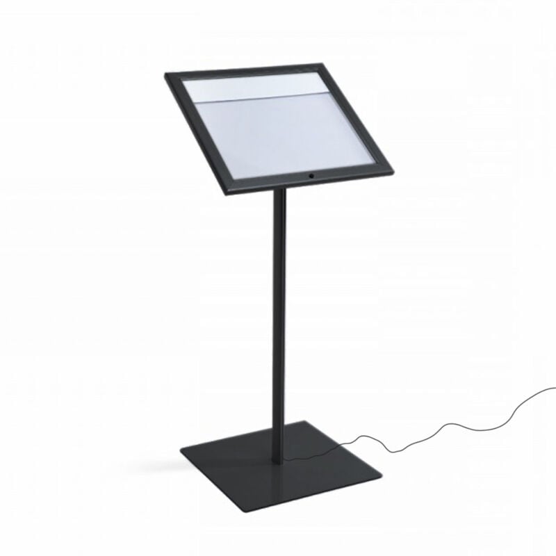 foto del prodotto giordanoshop espositore a leggio con piantana 50,5x47,7x2,3 cm in alluminio con led porta men nera