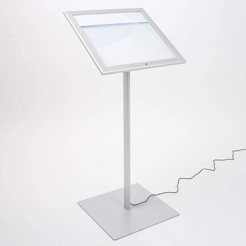 foto del prodotto giordanoshop espositore a leggio con piantana 50,5x47,7x2,3 cm in alluminio con led porta men silver