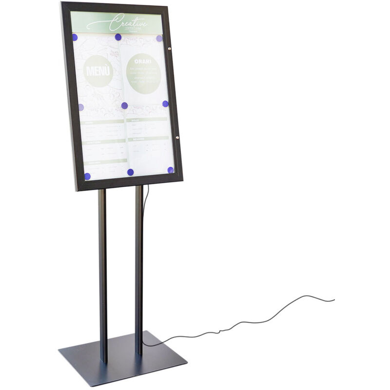 foto del prodotto giordanoshop espositore a leggio con piantana 51,4x79 cm in alluminio con led porta men nera
