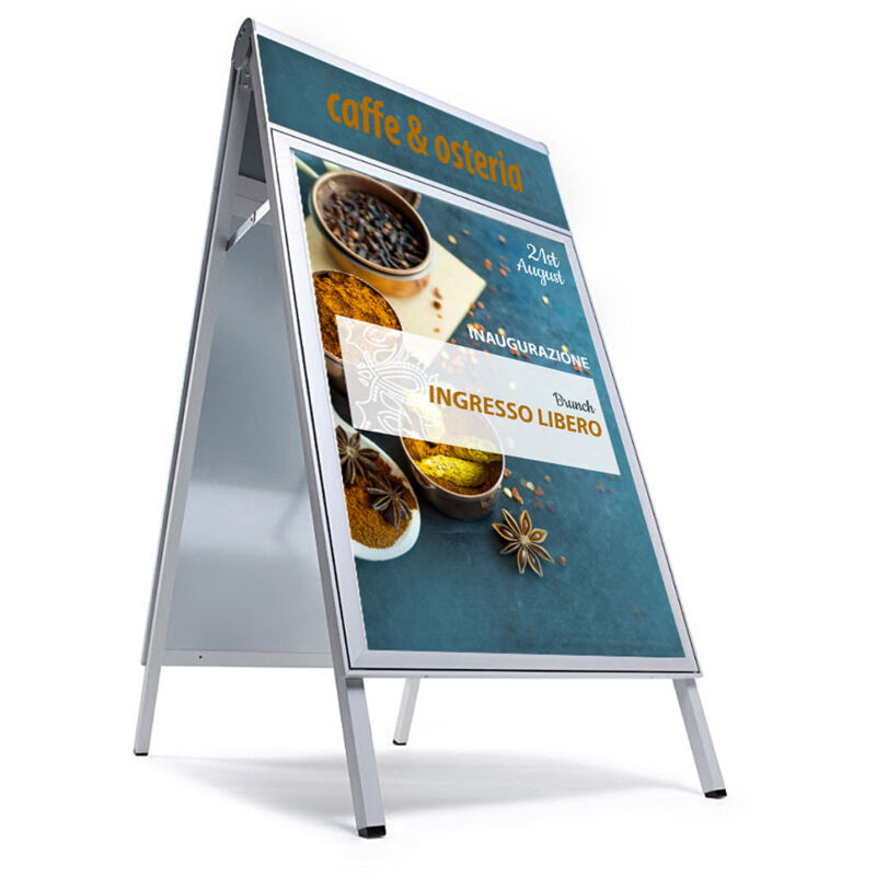 foto del prodotto giordanoshop espositore pubblicitario bifacciale a cavalletto pieghevole 66x131x79 cm in alluminio silver