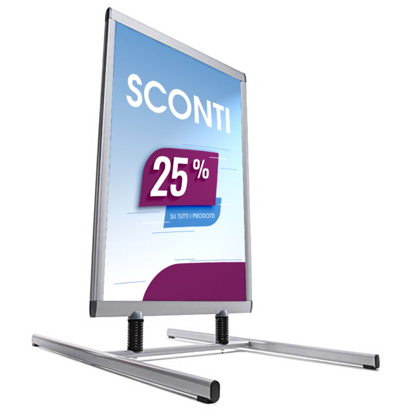 foto del prodotto giordanoshop espositore pubblicitario biffaciale 62,4x112x96 cm in alluminio da esterno antivento silver