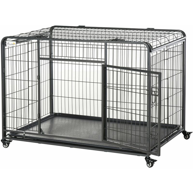 foto del prodotto giordanoshop gabbia per cani pieghevole 125x76x81 cm con ruote in metallo grigio
