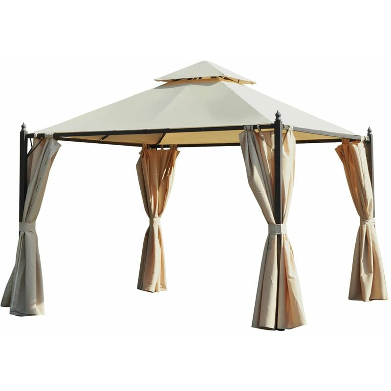 foto del prodotto giordanoshop gazebo da giardino impermeabile con pannelli laterali beige 3x3m