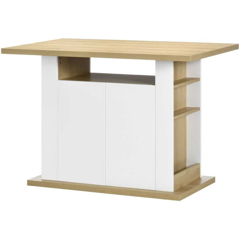 foto del prodotto giordanoshop isola per cucina 4 6 persone con armadietti e ripiani aperti 110x70x75,5 cm in truciolato bianco e color legno