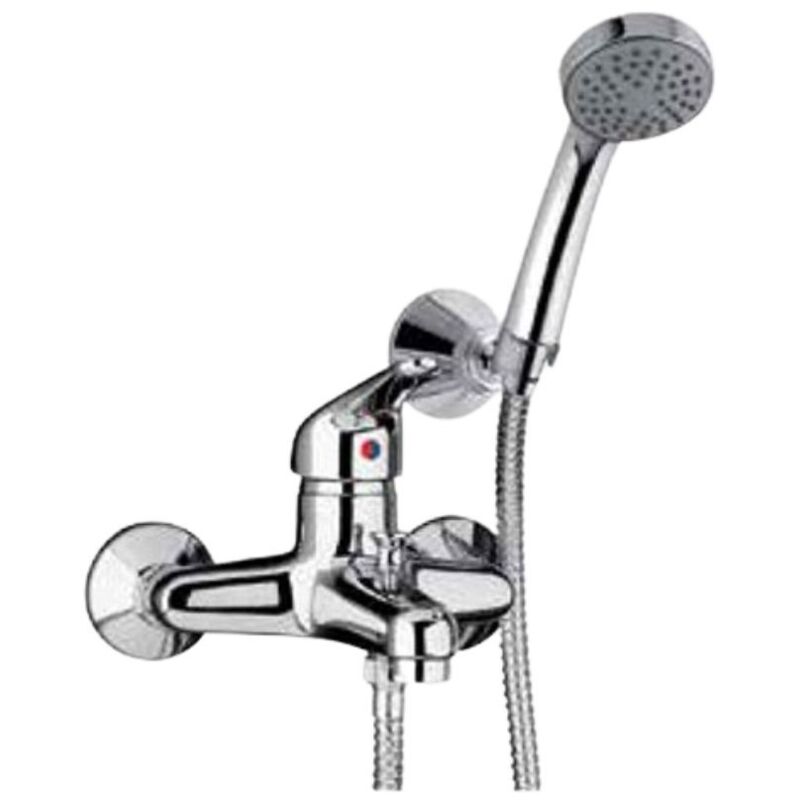 foto del prodotto giordanoshop kit doccino e miscelatore monocomando per vasca da parete in ottone paini cromato
