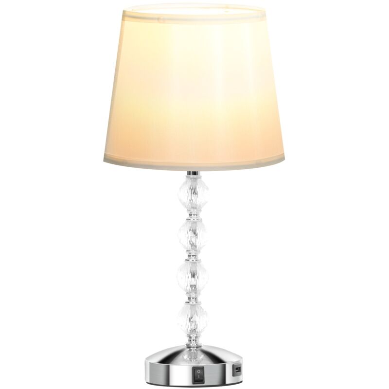 foto del prodotto giordanoshop lampada da tavolo base con cristalli in vetro con porta usb 23x45 cm bianco e argento