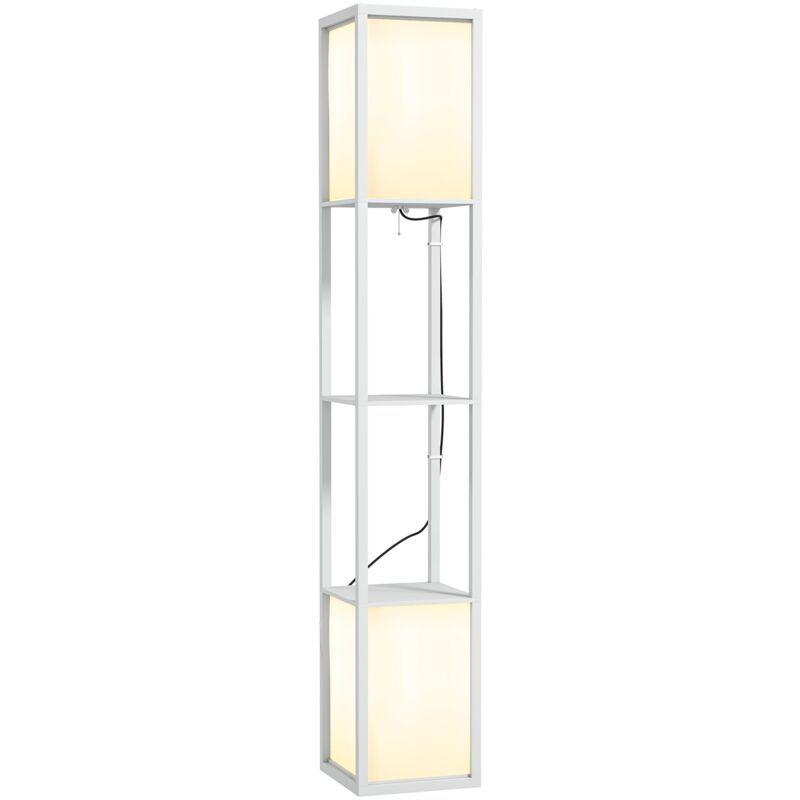foto del prodotto giordanoshop - lampada da terra con 2 paralumi e27 40w e 2 ripiani 26x26x156 cm bianco
