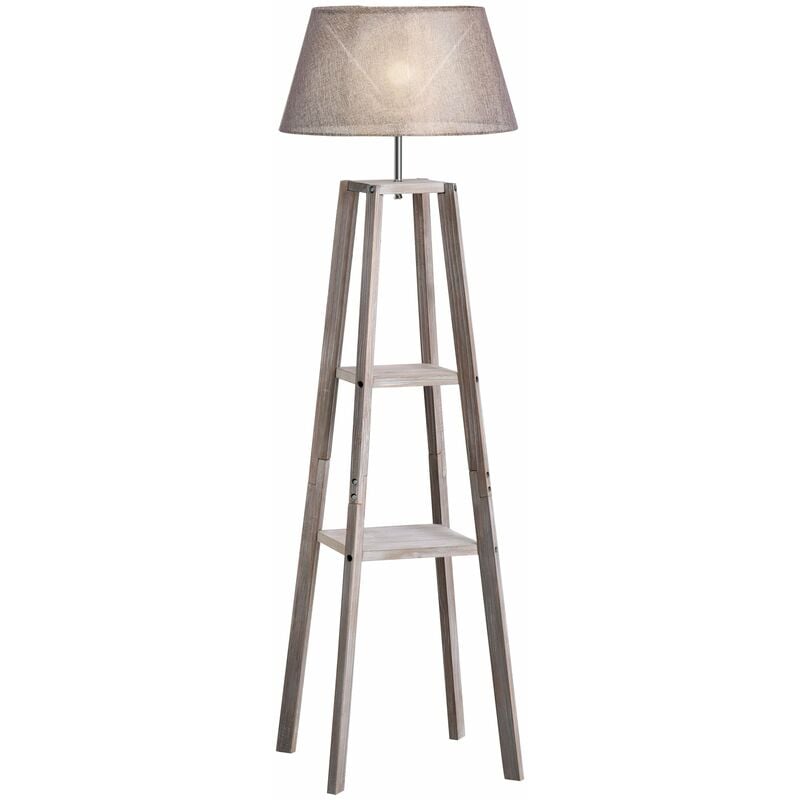foto del prodotto giordanoshop - lampada da terra in legno con 3 ripiani e paralume in tessuto 45x45x148 cm grigio