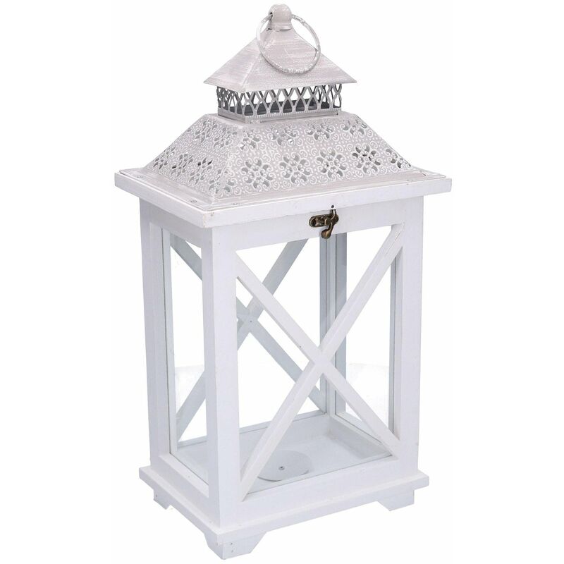 foto del prodotto giordanoshop lanterna in legno in metallo bianco rettangolare cm 23x17xh45