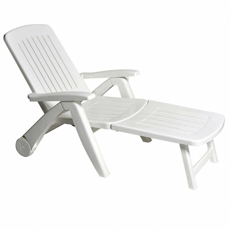 foto del prodotto giordanoshop lettino prendisole da giardino cancun con ruote 72x190x60 h cm in plastica bianco