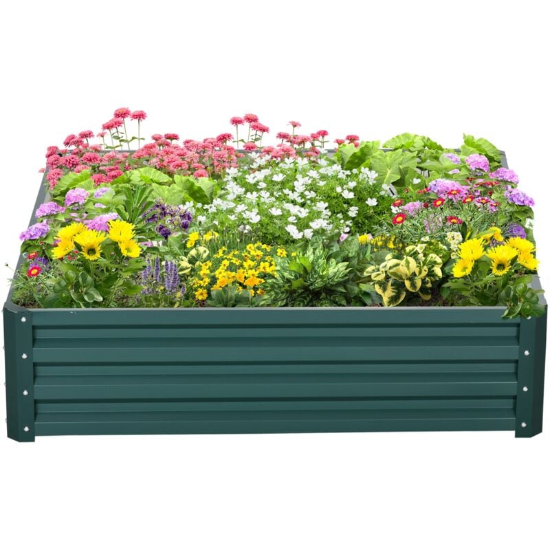 foto del prodotto giordanoshop letto per orto rialzato a fondo aperto con rivestimento 120x120x30 cm in acciaio zincato verde