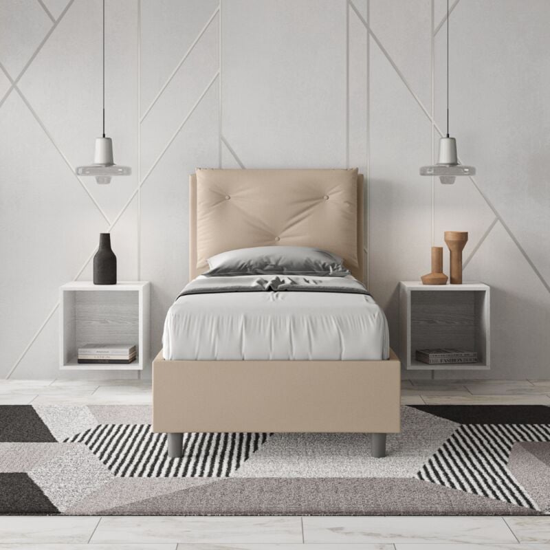 foto del prodotto giordanoshop letto singolo contenitore imbottito 80x200 similpelle tortora appia