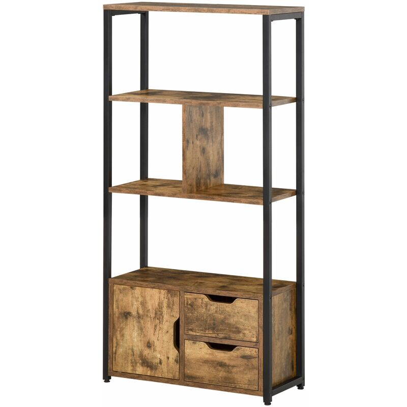 foto del prodotto giordanoshop libreria 3 ripiani 2 cassetti 1 anta 58x24x122 cm in truciolato e metallo nero e legno