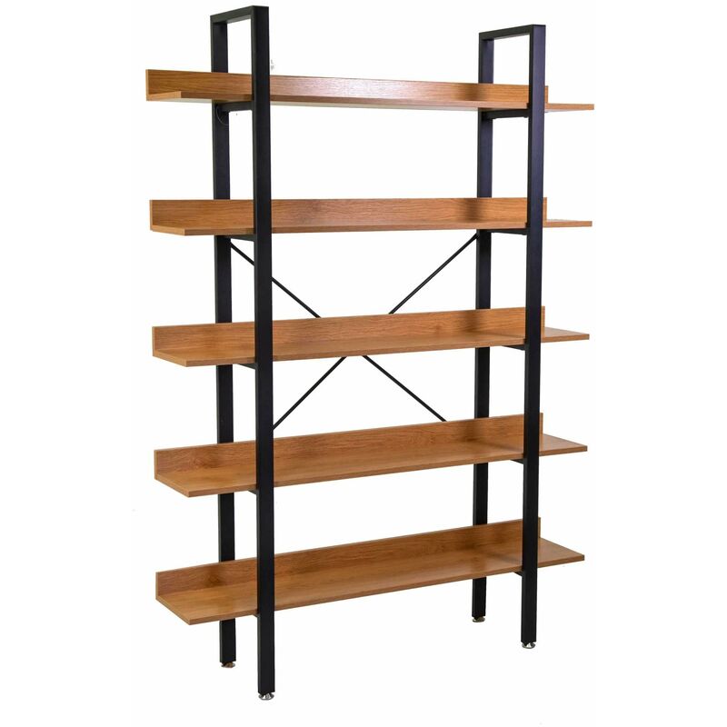 foto del prodotto giordanoshop libreria 5 ripiani 120x28xh171 cm in metallo e legno achille naturale