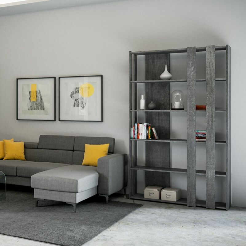 foto del prodotto giordanoshop libreria moderna 5 ripiani 120x36x204 cm in nobilitato cemento