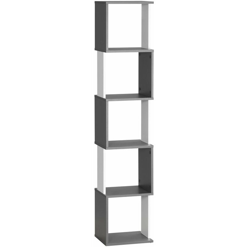 foto del prodotto giordanoshop libreria moderna salvaspazio a 5 ripiani 33x28x161 cm in legno grigio e bianco