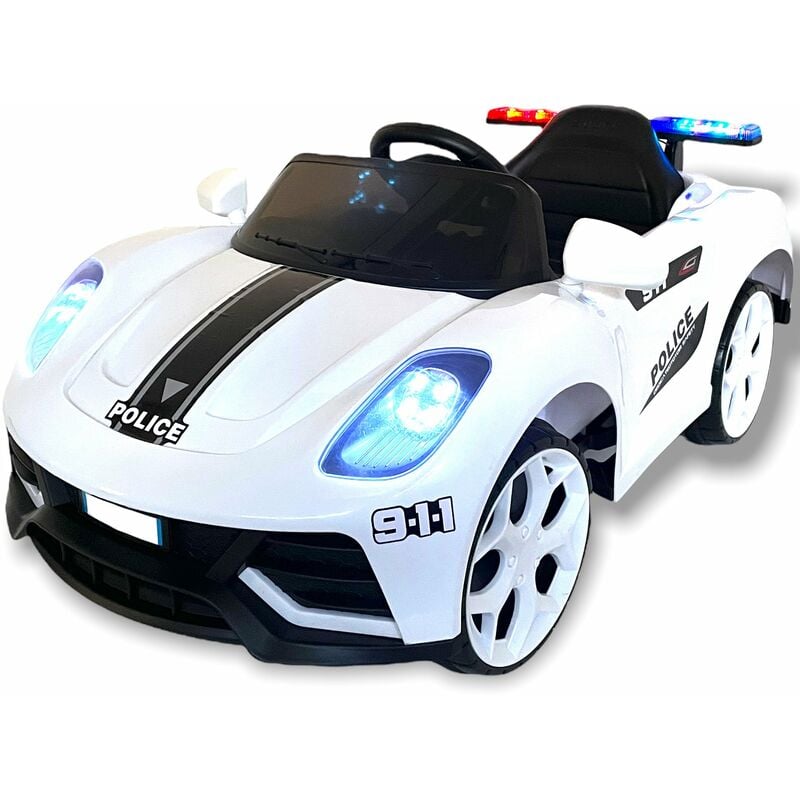 foto del prodotto giordanoshop macchina elettrica della polizia per bambini 6v police bianca