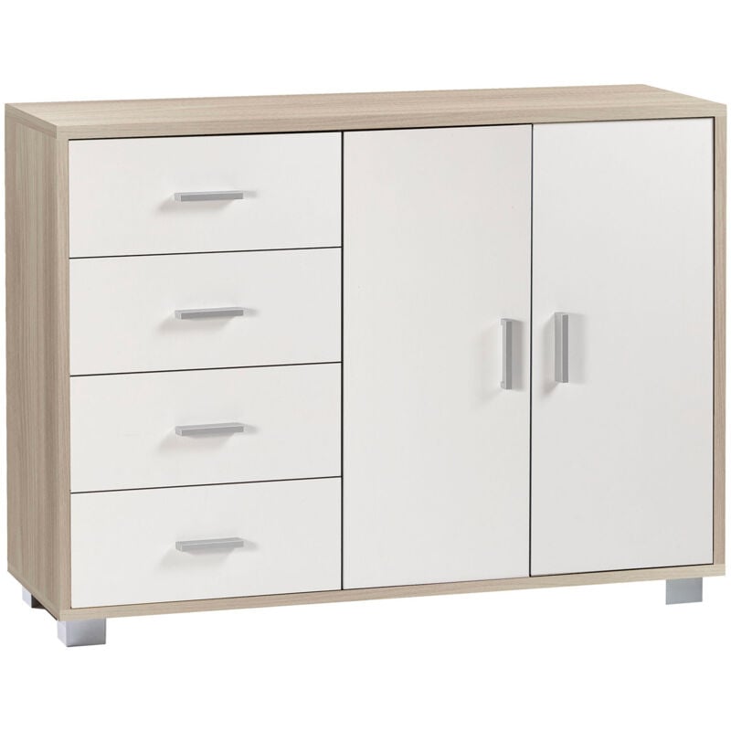 foto del prodotto giordanoshop madia 2 ante 4 cassetti 116x86x41 cm olmo chiaro bianco fiammato