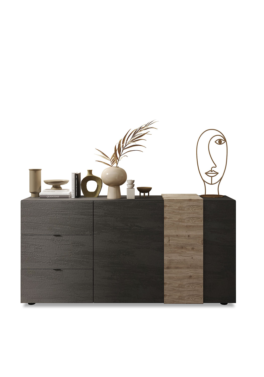 foto del prodotto giordanoshop madia design moderno 2 ante 3 cassetti venus 181x44x84 cm titanio e rovere cadiz
